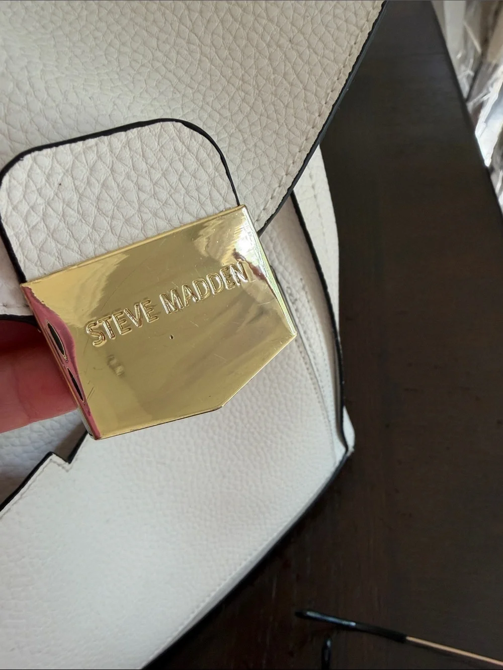 Steve Madden Cream Textured Backpack with Gold Hardware